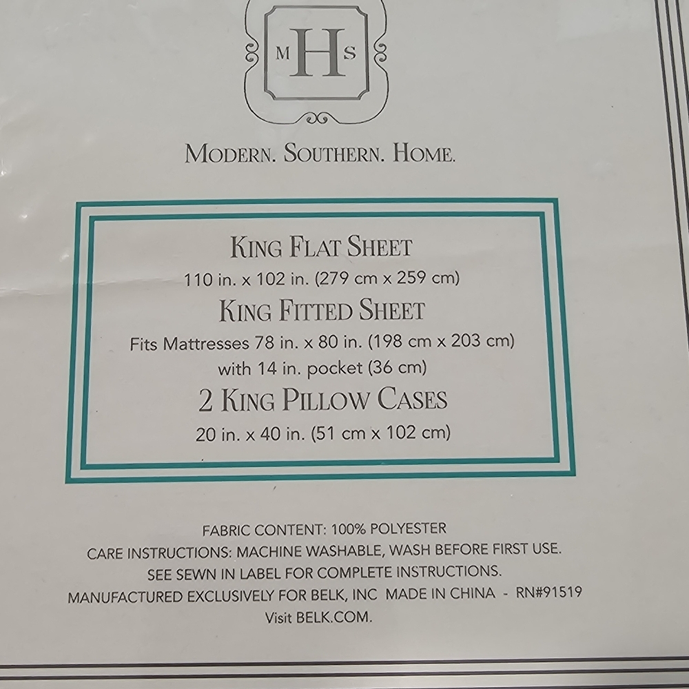 "Modern. Southern. Home." King Size Sheet Set. Navy And White Stripe. - Picture 2 of 5
